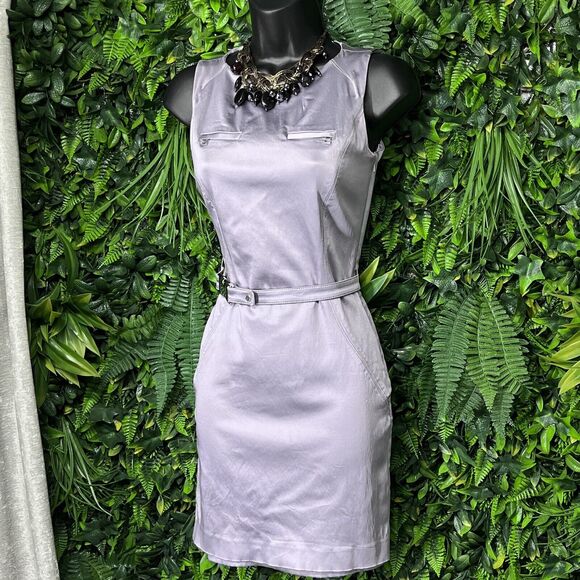 GUESS BY MARCIANO Dress Women‎ 00 Purple Zip Detail Belted Round Neck 2032 - Picture 7 of 9